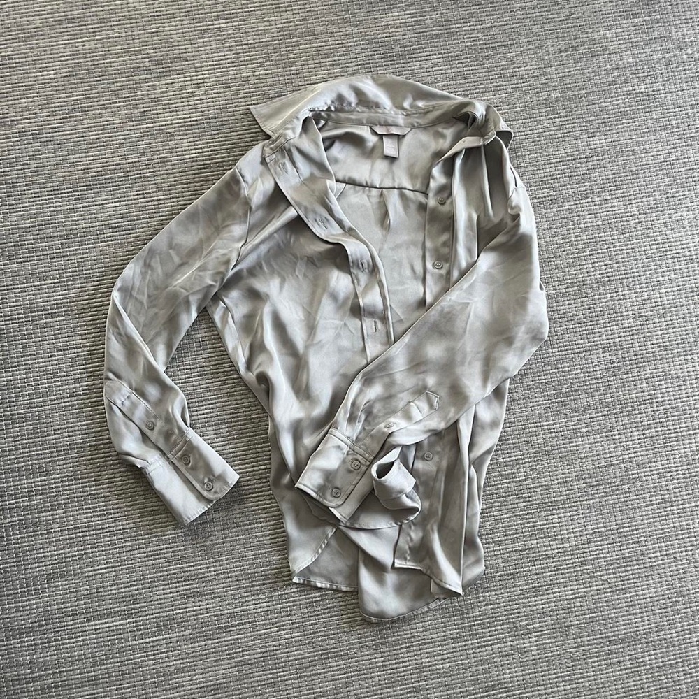 Satin long sleeve button up collared shirt